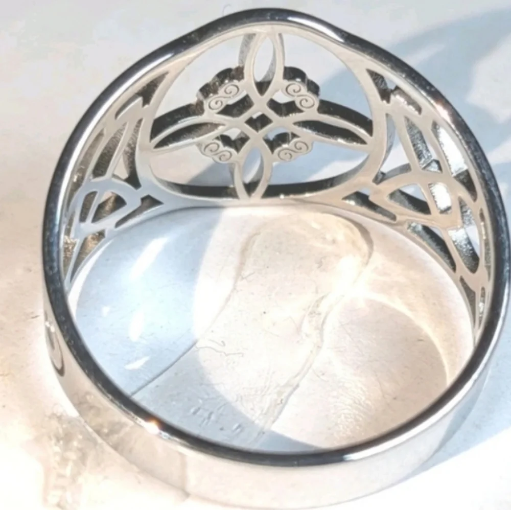 Silvery Stainless  steel Cutout Celtic-knot Style Ring Sz9